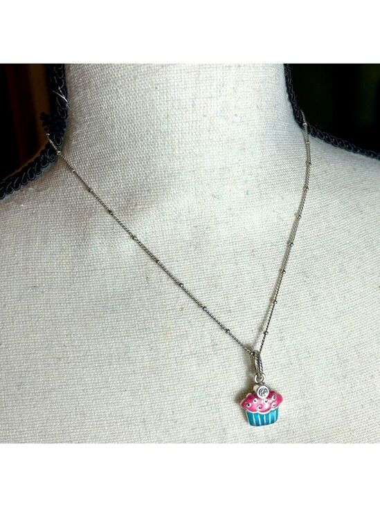 Brighton Jewelry - Brighton Petite Chain Necklace & Cupcake Charm Crystal Silver Plated Chain 18”
